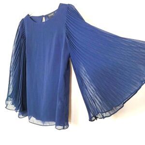 MM Coture by Miss Me Batwing Sheer Navy Chiffon Accordion Sleeve Top Size M